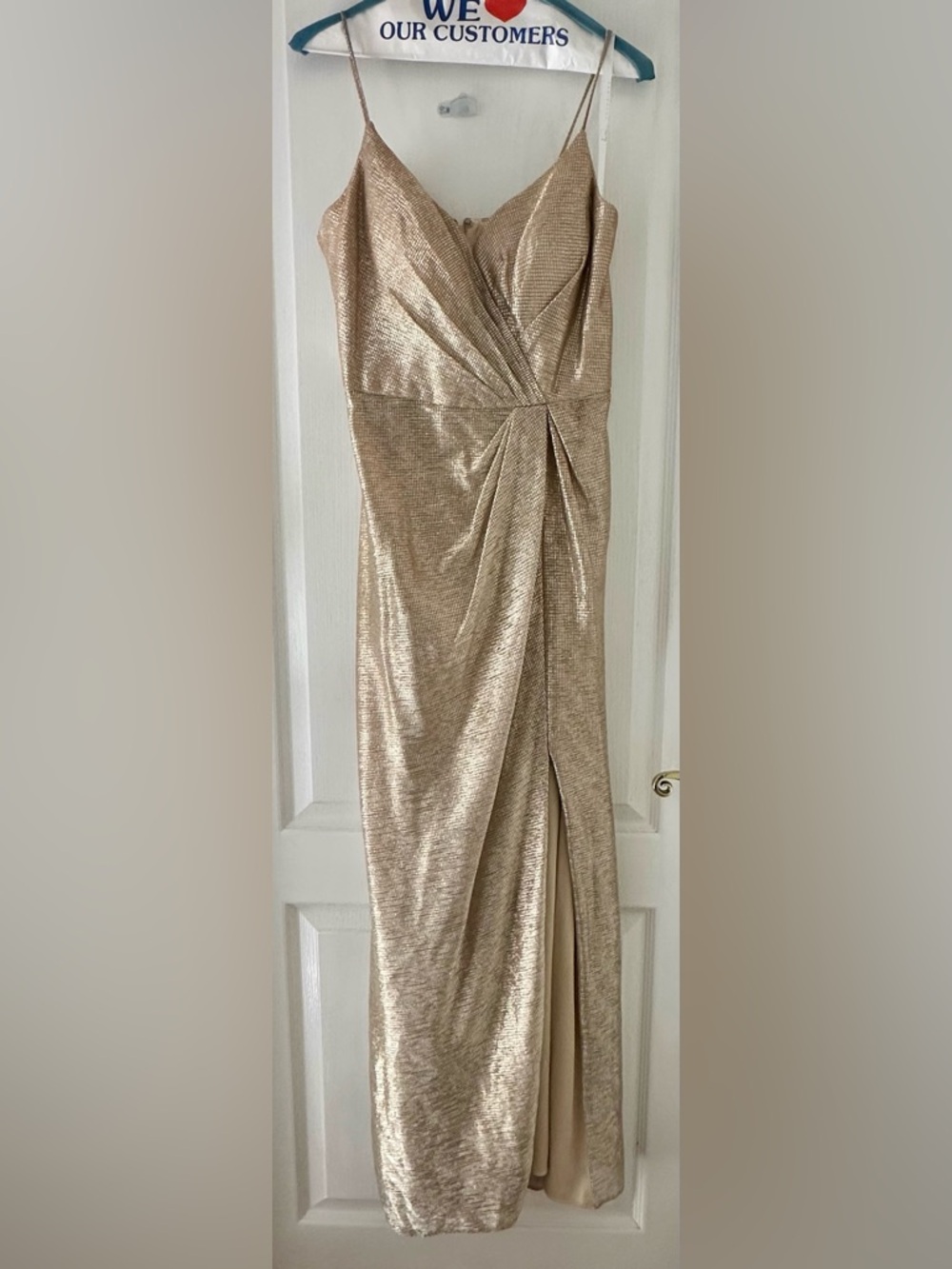 Metallic Gold Draped Maxi Dress with Spaghetti Straps